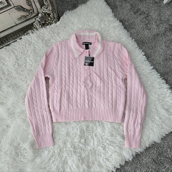 Charlotte Russe Pink Collared Pull Over Crop Knit Sweater. Size Medium. - Picture 1 of 8